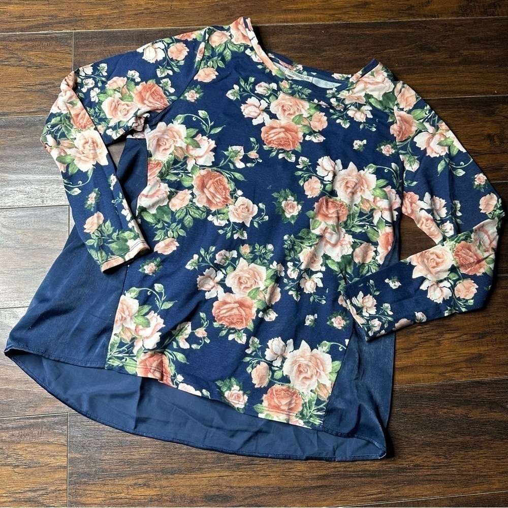 Bobeau Floral Panel Tunic Blouse Top